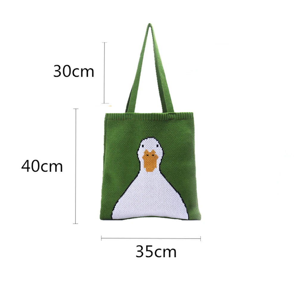 Cartoon Duck Green Tote Bag Crochet Knitting Shopping Women Top-handle Shoulder