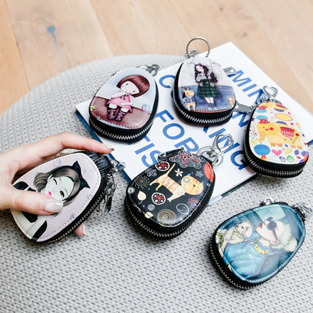 Cartoon Girl Key Bag Car Key Case Cover Women Mini Purse Key Holder Wallet