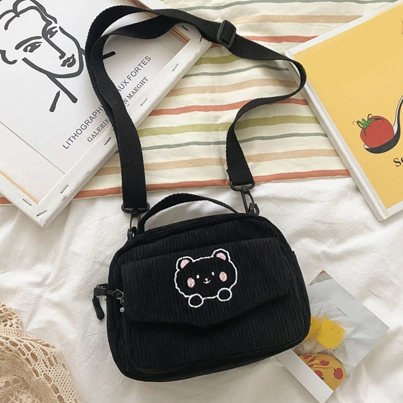 Cartoon Messenger Tote Bag Corduroy Bear Student Shoulder Bag