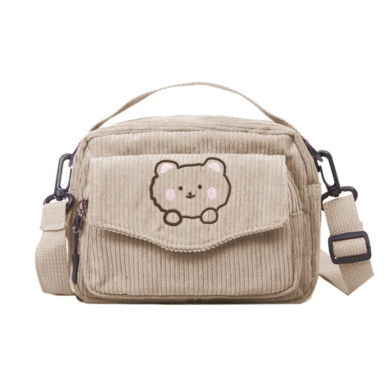 Cartoon Messenger Tote Bag Corduroy Bear Student Shoulder Bag