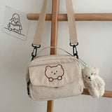 Cartoon Messenger Tote Bag Corduroy Bear Student Shoulder Bag