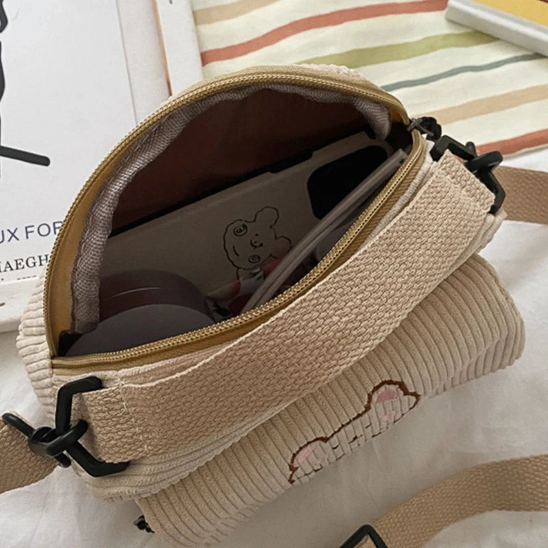 Cartoon Messenger Tote Bag Corduroy Bear Student Shoulder Bag