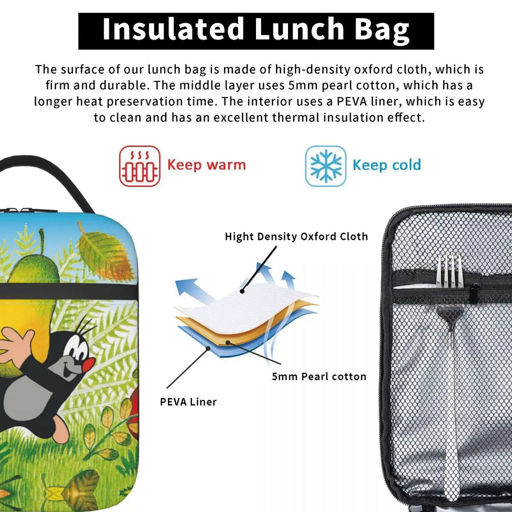 Cartoon Mole Insulated Lunch Bag Leakproof Krtek Maulwurf