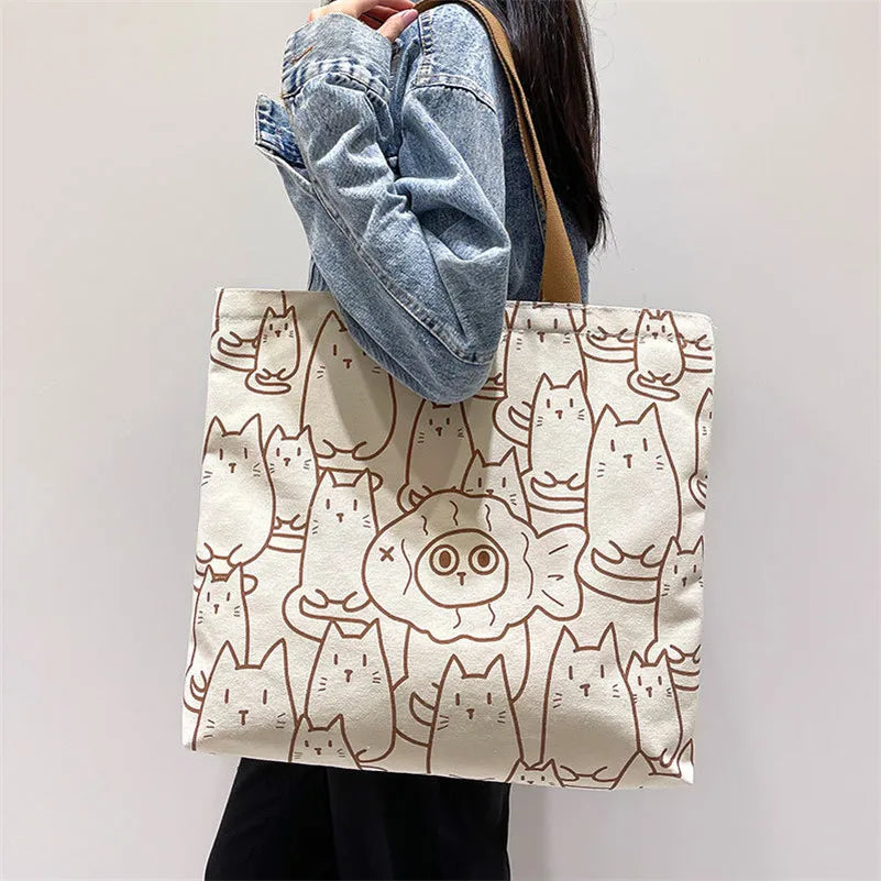 Cartoon Pattern Canvas Bag Casual Large Capacity Women's Tote Bag
