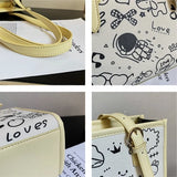 Cartoon Pattern Shoulder Bag for Women Stylish Graffiti Purses