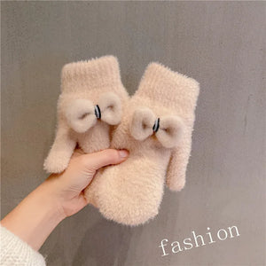 Cartoon Plush Riding Gloves for Women Winter Thickening Warm Mittens