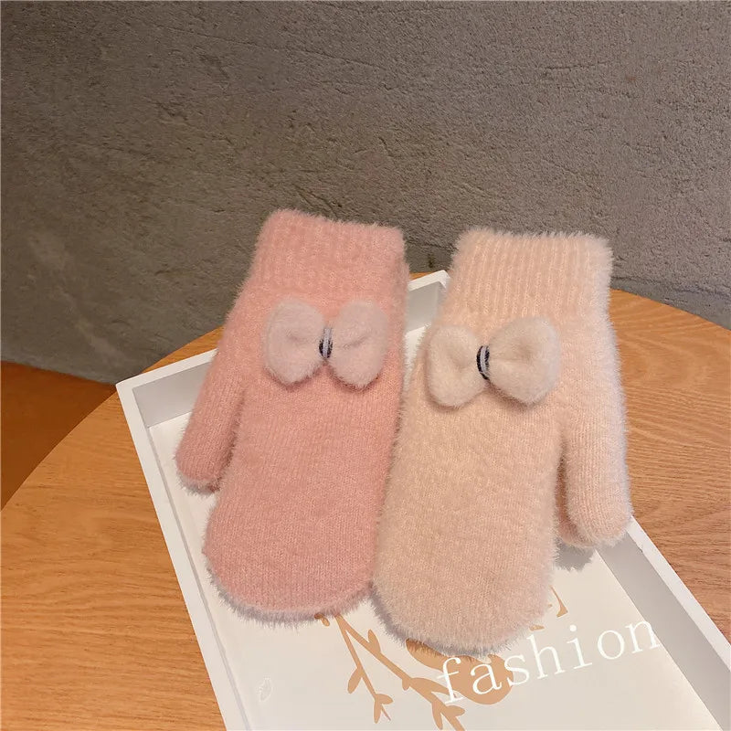 Cartoon Plush Riding Gloves for Women Winter Thickening Warm Mittens
