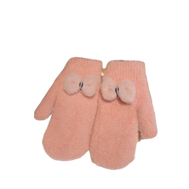 Cartoon Plush Riding Gloves for Women Winter Thickening Warm Mittens