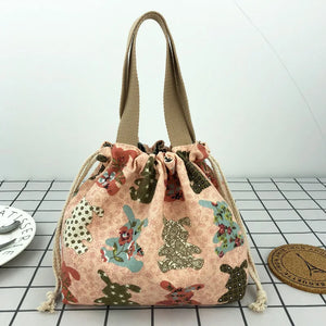 Cartoon Print Bento Bag Casual Drawstring Portable Tote Lunch Bags