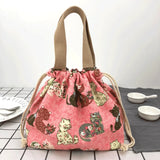 Cartoon Print Bento Bag Casual Drawstring Portable Tote Lunch Bags