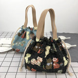 Cartoon Print Bento Bag Casual Drawstring Portable Tote Lunch Bags