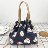 Cartoon Print Bento Bag Casual Drawstring Portable Tote Lunch Bags