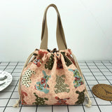 Cartoon Print Bento Bag Casual Drawstring Portable Tote Lunch Bags