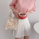 Cartoon Print Mini Lunch Bag Office Worker Cotton Cloth Women Tote Food Bag