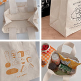 Cartoon Print Mini Lunch Bag Office Worker Cotton Cloth Women Tote Food Bag