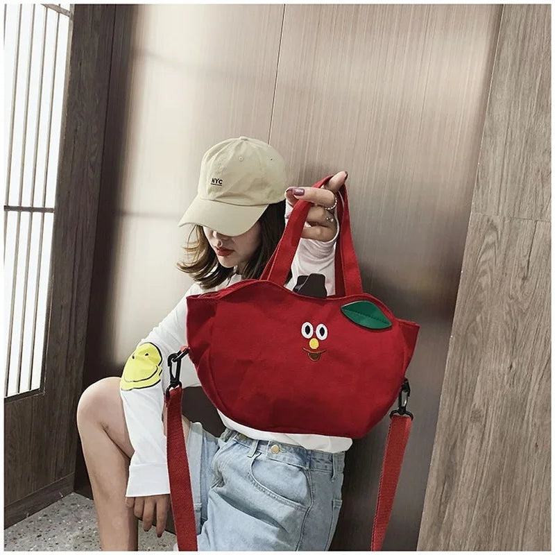 Embroidered Banana Canvas Tote Bag for Women