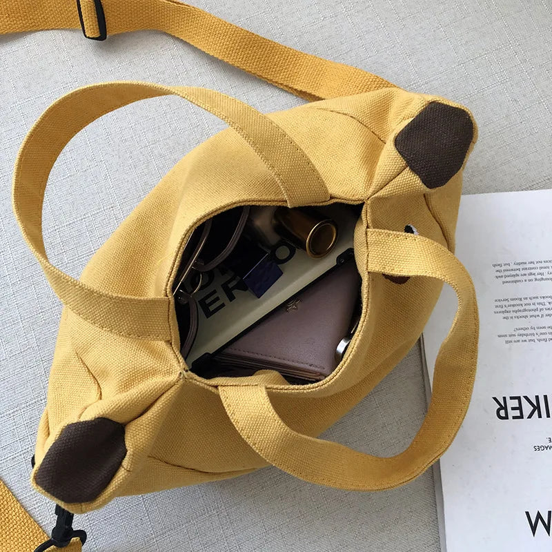 Embroidered Banana Canvas Tote Bag for Women