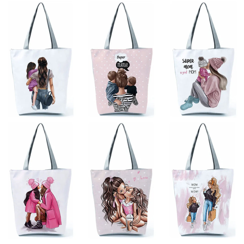 Cartoon Mama Print Tote Bag Eco Reusable Shoulder Bags