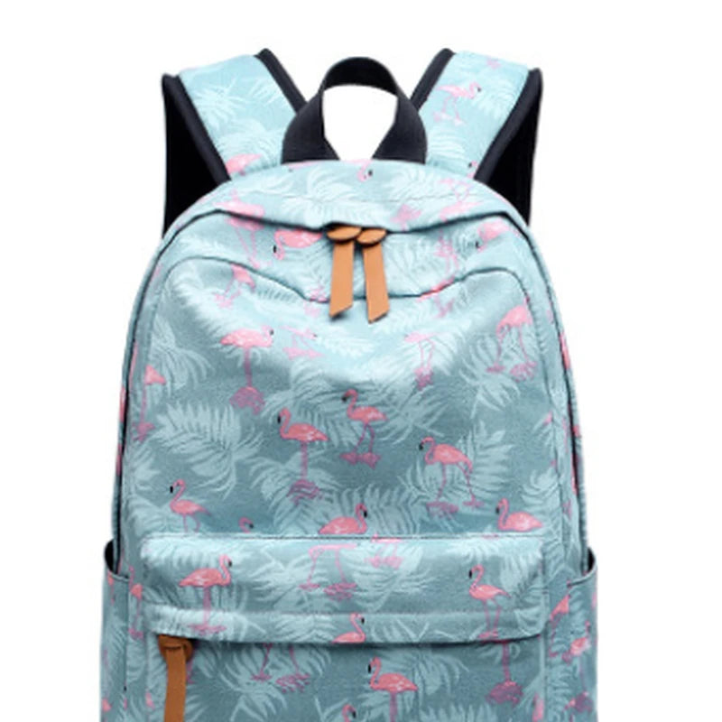 Cartoon Unicorn Flamingo Canvas Backpack Student School Bag