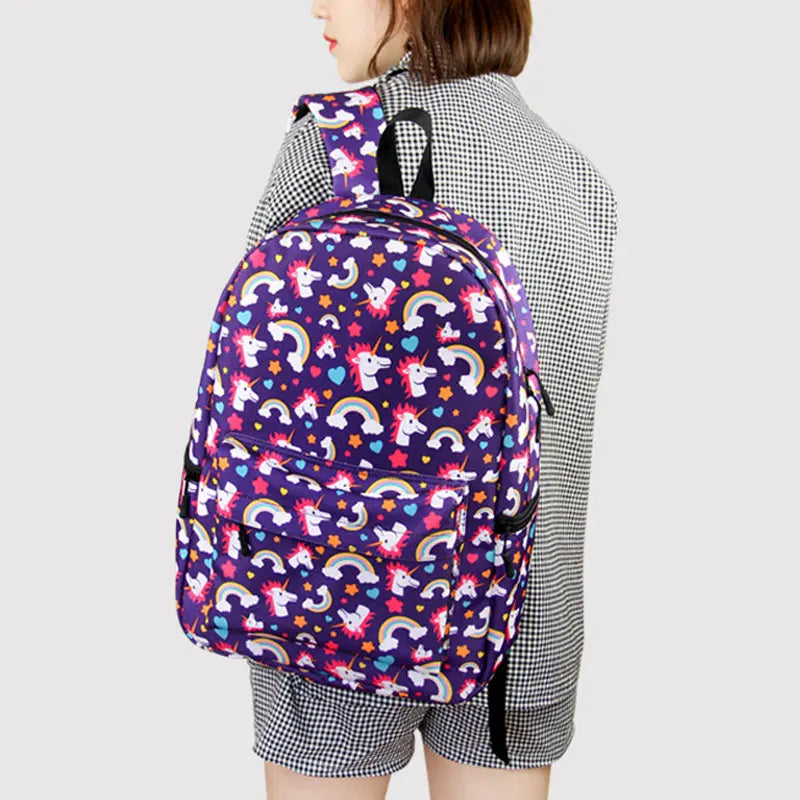 Cartoon Unicorn Printed Backpack School Bags for Girls