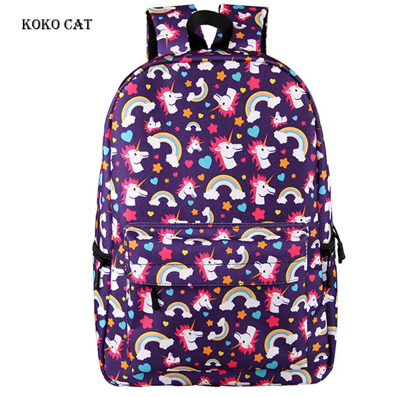 Cartoon Unicorn Printed Backpack School Bags for Girls