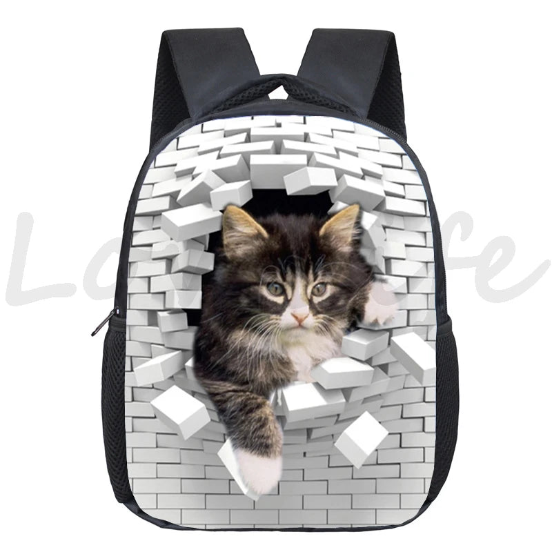 Cat 12 Inch Kindergarten School bag Student Backpack Kids Bagpack Childs Funny