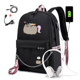 Cat Cartoon Students Backpacks Large Capacity School Bag With USB Charging