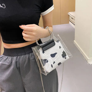 Cat Ear Metal Handle Tote Bag Transparent Jelly Handbag Chain Shoulder Crossbody