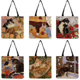 Cat Flower Painting Print Tote Bag Women Handbag Large Shoulder Bag