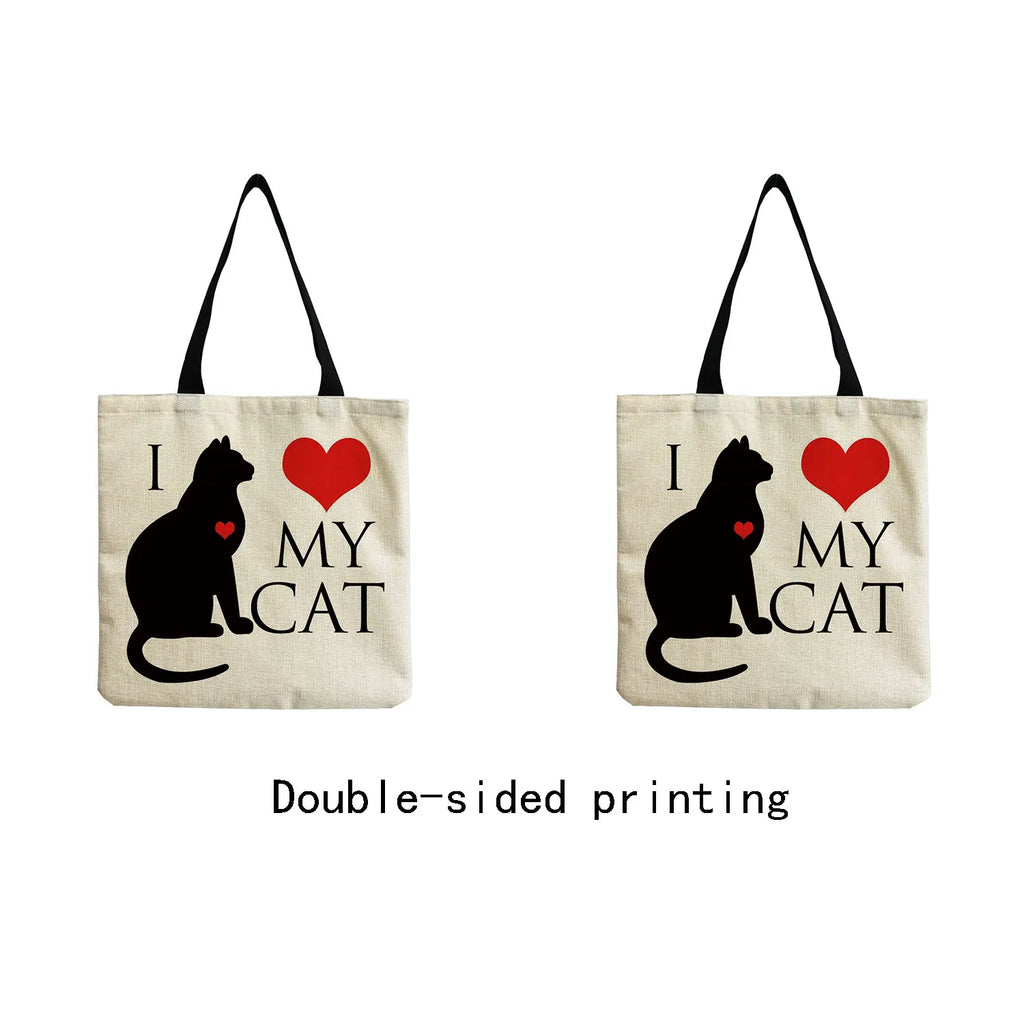 Cat Women Shoulder Bag Beach Tote Bag Cartoon Animal Printed Female Shopping Bag