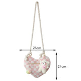 Checkered Pattern Crossbody Bag Plush Love Shape Handbag Soft Fluffy