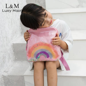 Children Rainbow School Bag PVC Sequins Sweet Backpack Girls Kids Small Rucksack