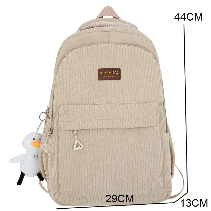 Corduroy Woman Backpack School Book BagPack