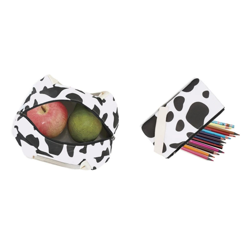 Cow Print School Backpack for Teens Laptop Daypack Set