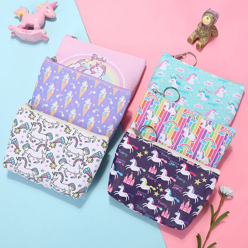 Cartoon Unicorn Kids Coin Purse Earphone Key Coin Bag Women Wallet