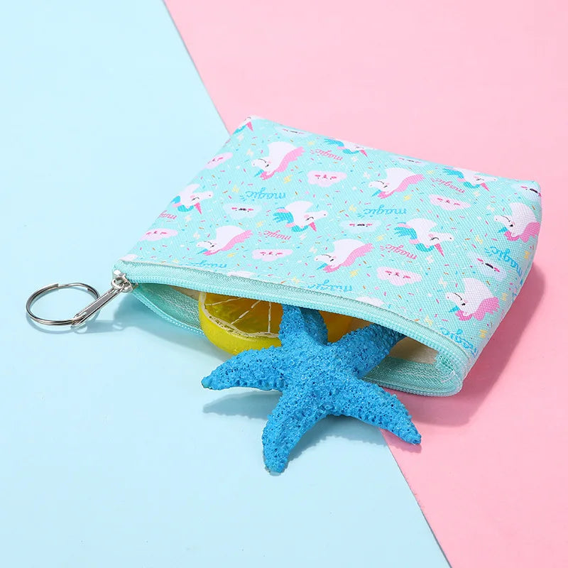 Cartoon Unicorn Kids Coin Purse Earphone Key Coin Bag Women Wallet