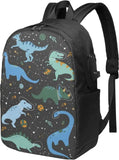 Dinos In Space Cartoon Backpack Water Resistant School Bookbag