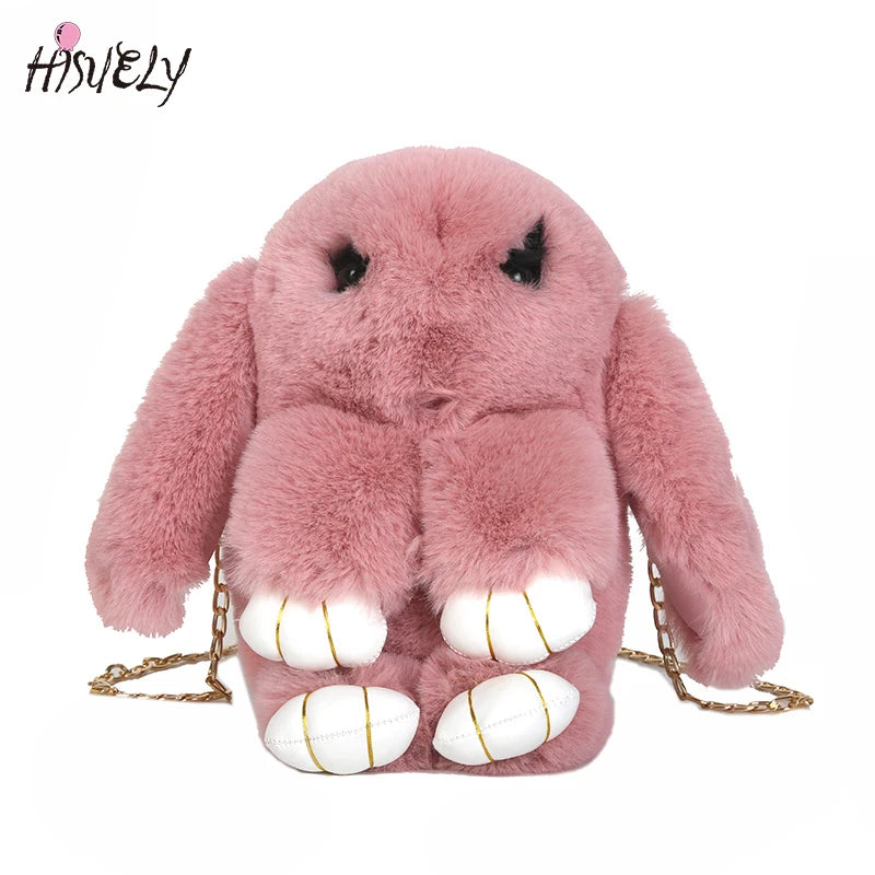Cartoon Rabbit Chain Bag Fluffy Rabbit Fur Pompoms Sling Bag