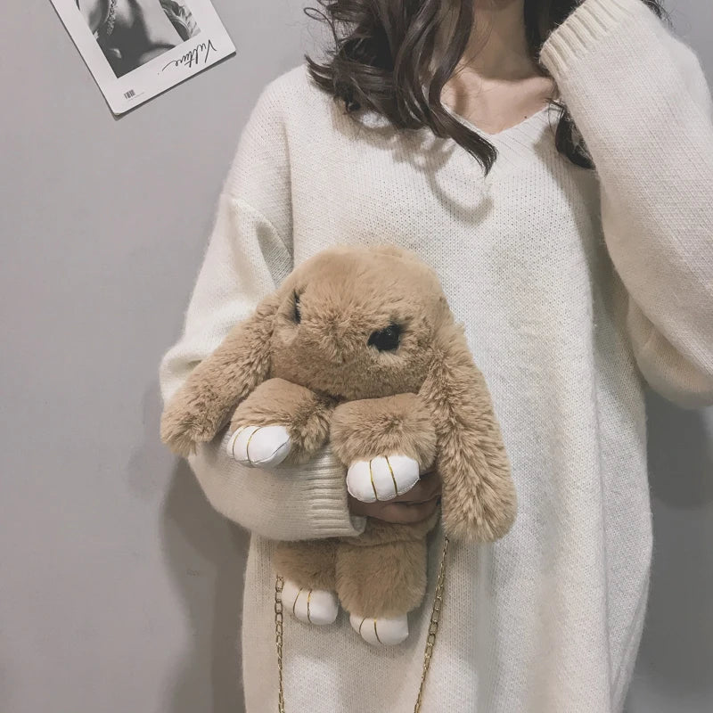 Cartoon Rabbit Chain Bag Fluffy Rabbit Fur Pompoms Sling Bag