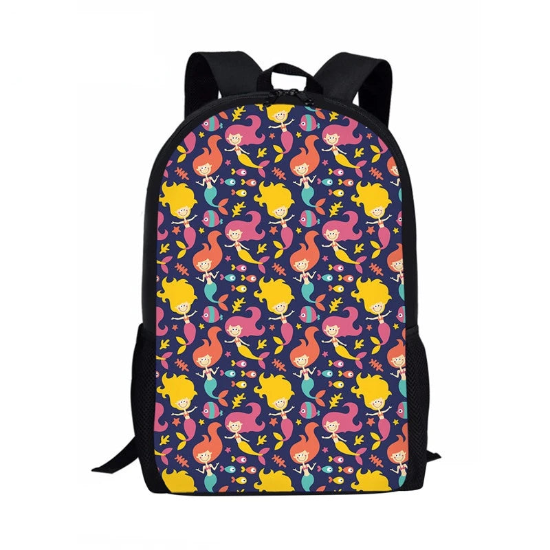 Coral Mermaid Prints Chidlren Book Bagpack Teenager Rucksack