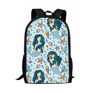 Coral Mermaid Prints Chidlren Book Bagpack Teenager Rucksack