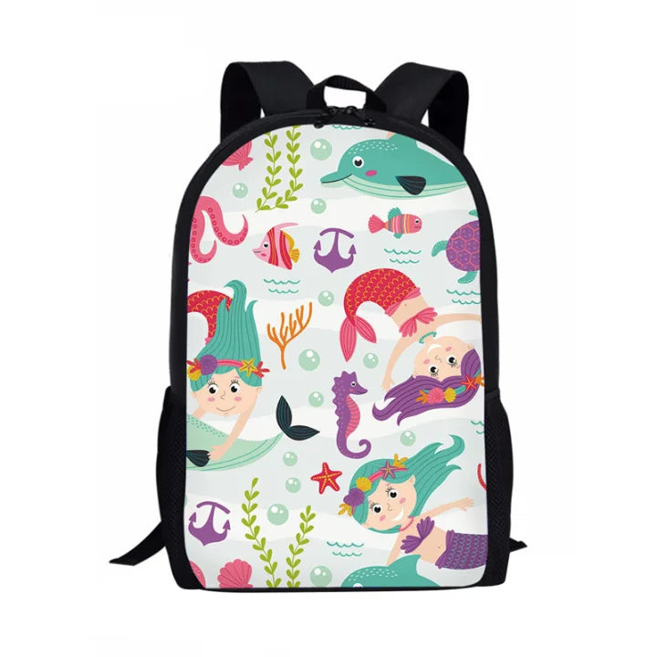 Coral Mermaid Prints Chidlren Book Bagpack Teenager Rucksack