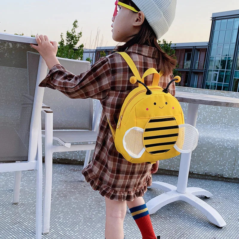 Girls Cotton Linen Backpack Children Honeybee Anti-lost Shoulder Bag
