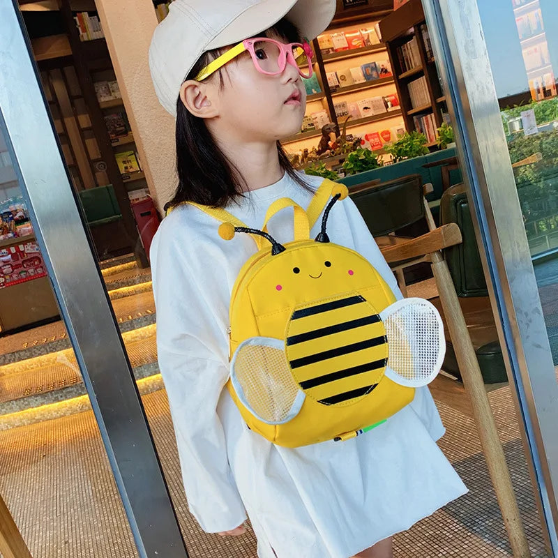 Girls Cotton Linen Backpack Children Honeybee Anti-lost Shoulder Bag