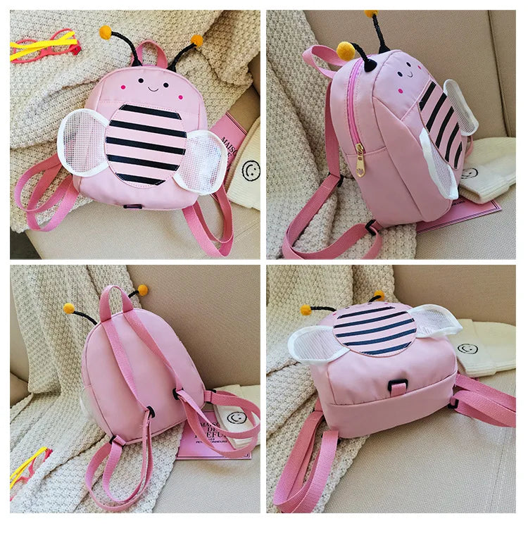 Girls Cotton Linen Backpack Children Honeybee Anti-lost Shoulder Bag