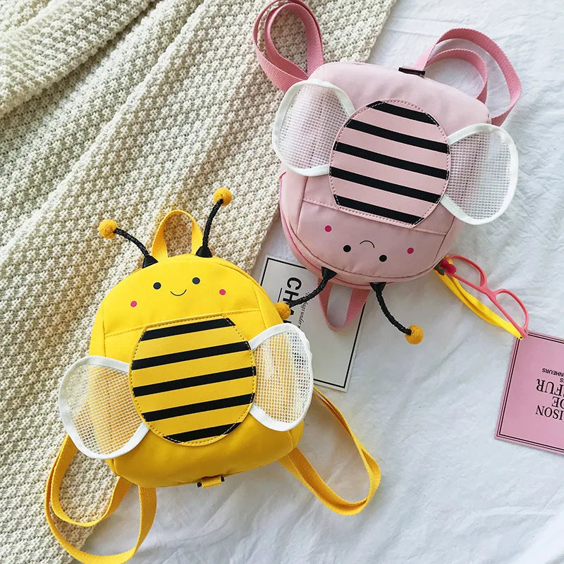Girls Cotton Linen Backpack Children Honeybee Anti-lost Shoulder Bag