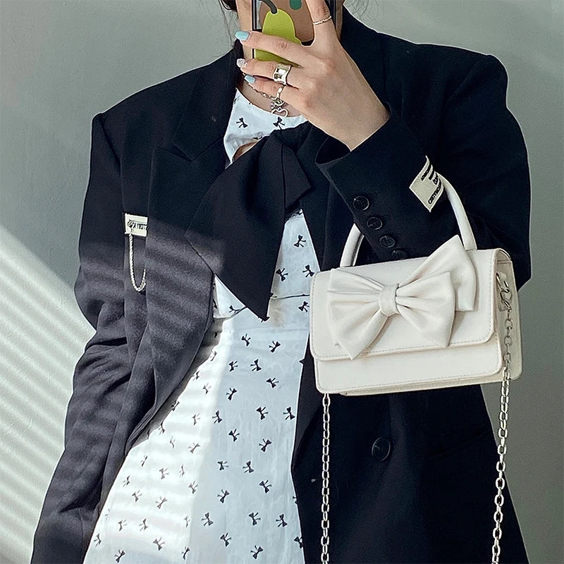 Girly Bowknot Small Shoulder Bag PU Leather Women Crossbody Bag