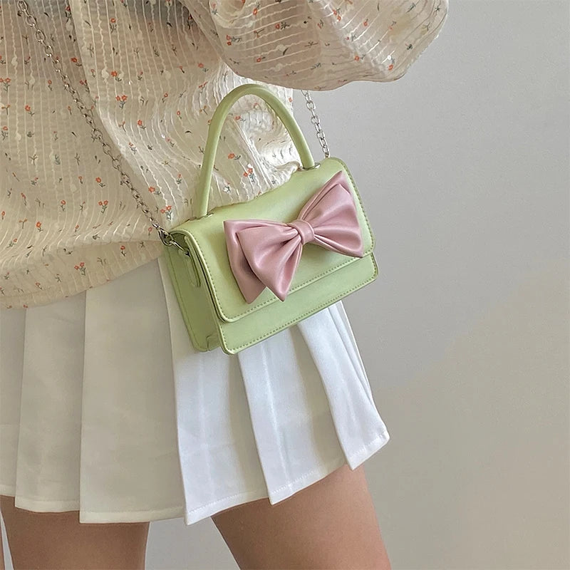 Girly Bowknot Small Shoulder Bag PU Leather Women Crossbody Bag