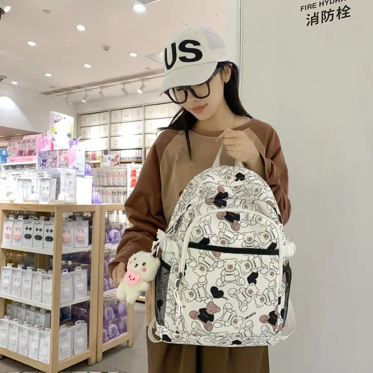Graffiti Bear Backpack Waterproof Women Book Boy Bags Female Laptop Nylon
