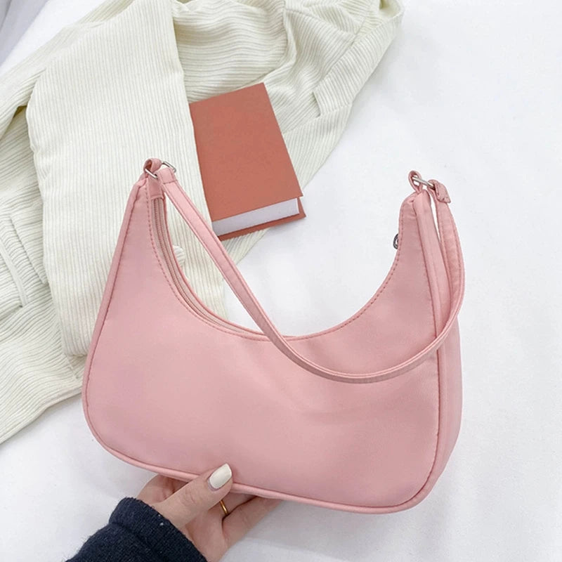 Nylon Hobo Tote Handbag Small Shoulder Bag with Zipper Closure
